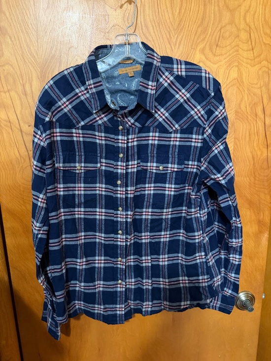 JACHS Girlfriend Tops - Womens bea jachs girlfriend Navy Plaid Button-Up Shirt size large